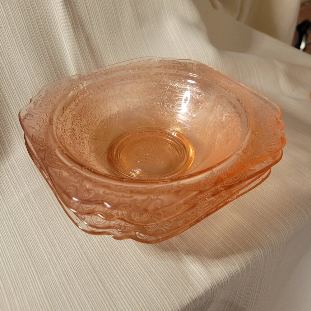 Pink Depression Federal Glass "Madrid" Pattern 6.75" Bowl Lot Of 4 Bowls Vintage